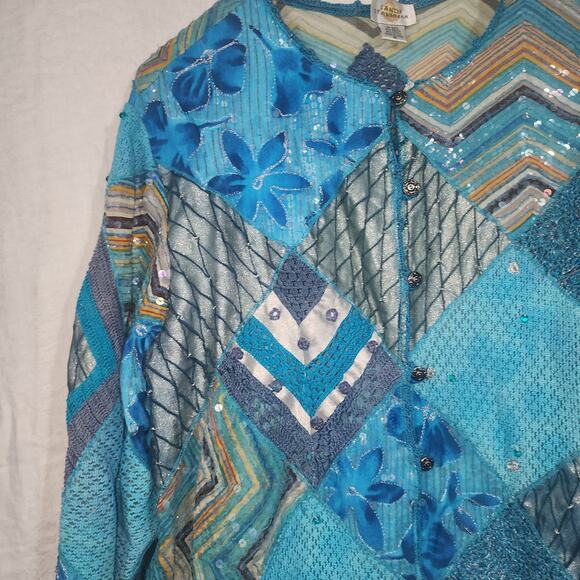 SANDY SYARKMAN 1X Blue Mermaid Sequin Crochet Sweater - Picture 2 of 6